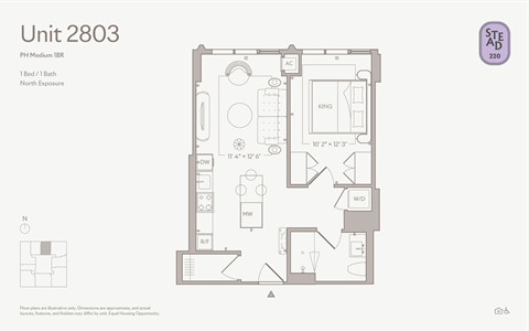 Floor plan for 1 bed, 1 bath, 665 sqft